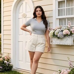MNK Size 14 Cotton‎ Trouser Shorts Beige Tan Chinos Minimalist CBK Capsule NWT